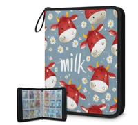 Mexpekil Carpeta de tarjetas de vacas y margaritas con 9 bolsillos con 50 páginas de carga lateral, carpeta de colección de tarjetas para 900 tarjetas con cremallera, álbum de tarjetas intercambiables
