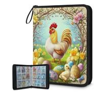 Mexpekil Carpeta de tarjetas florales de gallo de Pascua con 9 bolsillos con 50 páginas de carga lateral, carpeta de colección de tarjetas para 900 tarjetas, con cremallera, álbum de tarjetas