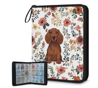 Mexpekil Carpeta de tarjetas florales de perro marrón, 9 bolsillos con 50 páginas de carga lateral, carpeta de colección de tarjetas para 900 tarjetas con cremallera, álbum de tarjetas intercambiables