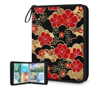 Mexpekil Carpeta de tarjetas onduladas de flores de cerezo japonés, 4 bolsillos con 50 páginas de carga lateral, carpeta de colección de tarjetas para 400 tarjetas, con cremallera, álbum de tarjetas