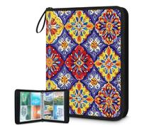 Mexpekil Carpeta mexicana a cuadros florales con 4 bolsillos con 50 páginas de carga lateral, carpeta de colección de tarjetas para 400 tarjetas, con cremallera, álbum de tarjetas intercambiables