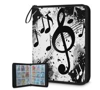 Mexpekil Carpeta negra para tarjetas de notas musicales, 9 bolsillos con 50 páginas de carga lateral, carpeta de colección de tarjetas para 900 tarjetas, con cremallera, álbum de tarjetas