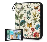 Mexpekil Carpeta vintage de hojas florales con 4 bolsillos con 50 páginas de carga lateral, carpeta de colección de tarjetas para 400 tarjetas con cremallera, álbum de tarjetas intercambiables