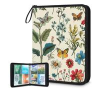Mexpekil Carpeta vintage de hojas florales con 4 bolsillos con 50 páginas de carga lateral, carpeta de colección de tarjetas para 400 tarjetas con cremallera, álbum de tarjetas intercambiables