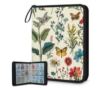 Mexpekil Carpeta vintage de hojas florales con 9 bolsillos con 50 páginas de carga lateral, carpeta de colección de tarjetas para 900 tarjetas con cremallera, álbum de tarjetas intercambiables