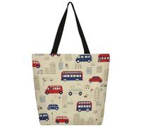Mexpekil Cars Buses - Bolsa de lona reutilizable para mujeres y niñas, bolsas de compras grandes para mujer, bolsa de hombro multiusos