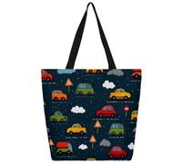 Mexpekil Cars On The Road - Bolsa de lona reutilizable para mujeres y niñas, bolsas de compras grandes para mujer, bolsa de hombro multiusos