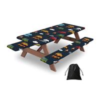 Mexpekil Cars on the Road - Mantel de picnic con fundas de banco, mantel elástico ajustable para exteriores con bolsa de cordón, impermeable, resistente al viento, para jardín, camping, patio