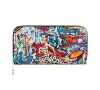 Mexpekil Cartera de piel sintética para mujer con bolsillo para monedas con cremallera, bolso de mano de graffiti callejero para mujer, Black, Talla única, Moderno