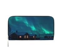 Mexpekil Cartera de piel sintética para mujer con bolsillo para monedas y cremallera, bolso de mano con luces del norte, monederos para mujer, Black, Talla única, Moderno