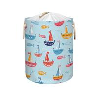 Mexpekil Cesta de lavandería de peces de veleros coloridos con tapa de cordón y asas, canastas de almacenamiento plegables impermeables, bolsa de almacenamiento grandes para ropa de juguete