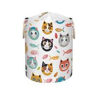 Mexpekil Cesta de ropa sucia con diseño de cara de gato con tapa de cordón y asas, plegable, impermeable, bolsa de almacenamiento grande para ropa de juguete