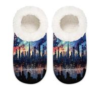 Mexpekil City Fireworks At Night House Pantuflas para mujeres y hombres, zapatos de casa de espuma viscoelástica, cómodos calcetines antideslizantes, multicolor, 10.5/12 UK Wide