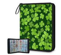 Mexpekil Clover - Carpeta verde para tarjetas de 9 bolsillos con 50 páginas de carga lateral, carpeta de colección de tarjetas para 900 tarjetas con cremallera, álbum de tarjetas intercambiables