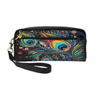 Mexpekil Coloful - Estuche para lápices de plumas de pavo real, pintado étnico, bolsa de maquillaje de viaje, bolsa para bolígrafos, bolsa de piel para cosméticos, brochas de maquillaje, caja de