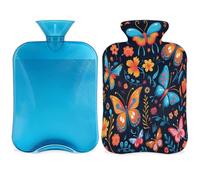 Mexpekil Colorida bolsa de agua caliente de mariposa étnica con tapa, bolsa de agua caliente de PVC de 2 litros para aliviar el dolor, pies, espalda, calor