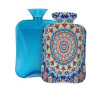 Mexpekil Colorida botella de agua caliente étnica boho mandala floral con funda, bolsa de agua caliente de PVC de 2 L para aliviar el dolor, pies, espalda, calor