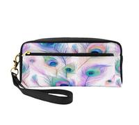 Mexpekil Colorido estuche de plumas de pavo real, estuche de viaje para maquillaje, bolsa para bolígrafos, bolsa de piel para cosméticos, brochas de maquillaje, caja de papelería para niños, niñas