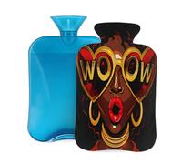 Mexpekil Cool African American - Botella de agua caliente con funda, bolsa de agua caliente de PVC de 2 litros para aliviar el dolor, pies, espalda, calor
