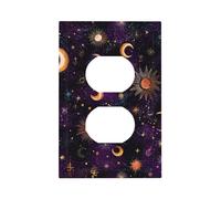 Mexpekil Cubierta de interruptor de luz solar de luna dorada morada, 1 banda, cubierta de salida dúplex individual, placa de pared decorativa para oficina en casa