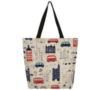 Mexpekil Cute Cars Buildings - Bolsa de lona reutilizable para mujeres y niñas, bolsas de compras grandes para mujer, bolsa de hombro multiusos
