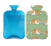 Mexpekil Cute Sleepy Dog Puppy - Botella de agua caliente con funda, bolsa de agua caliente de PVC de 2 L para aliviar el dolor, pies, espalda, calor