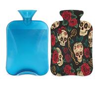 Mexpekil Day of The Dead Skull Rose - Botella de agua caliente con funda, bolsa de agua caliente de PVC de 2 L para aliviar el dolor, pies, espalda y calor