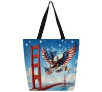 Mexpekil Eagle Of The Golden Gate - Bolsa de lona reutilizable para mujeres y niñas, bolsas de compras grandes para mujer, bolsa de hombro multiusos