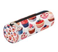 Mexpekil Estuche cilíndrico redondo con diseño de pasteles de fresa y arándanos para niños, niñas, organizador de suministros escolares