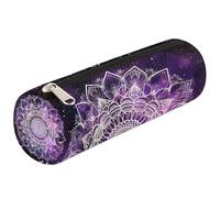 Mexpekil Estuche cilíndrico redondo para lápices con diseño de flores y mandalas, color morado galaxia, estuche para lápices, organizador de suministros escolares
