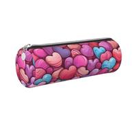 Mexpekil Estuche de cuero para niñas y niños, organizador de bolígrafos pequeños, con cremallera, bolsa delgada multiusos para suministros escolares, niños y adultos, Corazones rosados, Talla única