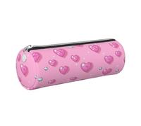 Mexpekil Estuche de cuero para niñas y niños, organizador de bolígrafos pequeños, con cremallera, bolsa delgada multiusos para suministros escolares, niños y adultos, Diamantes de corazones rosados