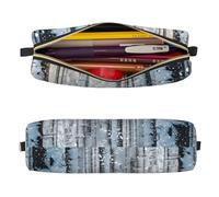Mexpekil Estuche de cuero para niñas y niños, organizador de bolígrafos pequeños, con cremallera, bolsa delgada multiusos para suministros escolares, niños y adultos, Bosque nevado, Talla única