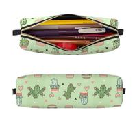 Mexpekil Estuche de cuero para niñas y niños, organizador de bolígrafos pequeños, con cremallera, bolsa delgada multiusos para suministros escolares, niños y adultos, Corazón de cactus, Talla única