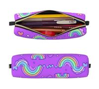 Mexpekil Estuche de cuero para niñas y niños, organizador de bolígrafos pequeños, con cremallera, bolsa delgada multiusos para suministros escolares, niños y adultos, Corazones pequeños de arco iris