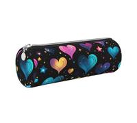 Mexpekil Estuche de cuero para niñas y niños, organizador de bolígrafos pequeños, con cremallera, bolsa delgada multiusos para suministros escolares, niños y adultos, Corazones coloridos Galacía