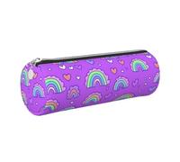 Mexpekil Estuche de cuero para niñas y niños, organizador de bolígrafos pequeños, con cremallera, bolsa delgada multiusos para suministros escolares, niños y adultos, Corazones pequeños de arco iris