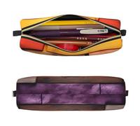 Mexpekil Estuche de cuero para niñas y niños, organizador de bolígrafos pequeños, con cremallera, bolsa delgada multiusos para suministros escolares, niños y adultos, Madera colorida, Talla única