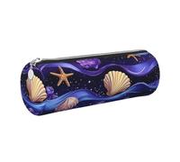 Mexpekil Estuche de cuero para niñas y niños, organizador de bolígrafos pequeños, con cremallera, bolsa delgada multiusos para suministros escolares, niños y adultos, Estrella de mar de concha mor