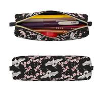 Mexpekil Estuche de cuero para niñas y niños, organizador de bolígrafos pequeños, con cremallera, bolsa delgada multiusos para suministros escolares, niños y adultos, Flor de cerezo grulla, Talla