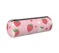 Mexpekil Estuche de cuero para niñas y niños, organizador de bolígrafos pequeños, con cremallera, bolsa delgada multiusos para suministros escolares, niños y adultos, Corazones de fresas rojas y