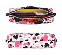 Mexpekil Estuche de cuero para niñas y niños, organizador de bolígrafos pequeños, con cremallera, bolsa delgada multiusos para suministros escolares, niños y adultos, Corazones rosas y negros, Talla