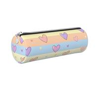 Mexpekil Estuche de cuero para niñas y niños, organizador de bolígrafos pequeños, con cremallera, bolsa delgada multiusos para suministros escolares, niños y adultos, Corazones de rayas arcoíris