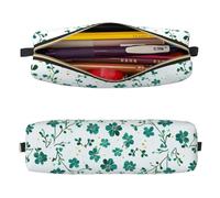 Mexpekil Estuche de cuero para niñas y niños, organizador de bolígrafos pequeños, con cremallera, bolsa delgada multiusos para suministros escolares, niños y adultos, Geen Clover Branch, Talla única