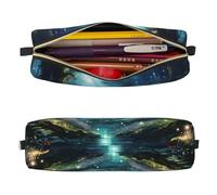 Mexpekil Estuche de cuero para niñas y niños, organizador de bolígrafos pequeños, con cremallera, bolsa delgada multiusos para suministros escolares, niños y adultos, Flores del lago del bosque, Talla