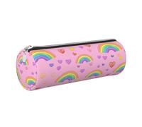 Mexpekil Estuche de cuero para niñas y niños, organizador de bolígrafos pequeños, con cremallera, bolsa delgada multiusos para suministros escolares, niños y adultos, Corazones de arco iris, Talla