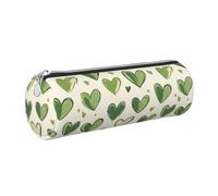 Mexpekil Estuche de cuero para niñas y niños, organizador de bolígrafos pequeños, con cremallera, bolsa delgada multiusos para suministros escolares, niños y adultos, Corazones verdes, Talla única
