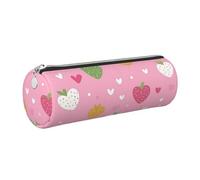 Mexpekil Estuche de cuero para niñas y niños, organizador de bolígrafos pequeños, con cremallera, bolsa delgada multiusos para suministros escolares, niños y adultos, Corazones de fresas coloridos