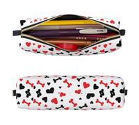 Mexpekil Estuche de cuero para niñas y niños, organizador de bolígrafos pequeños, con cremallera, bolsa delgada multiusos para suministros escolares, niños y adultos, Huesos de perro con corazones