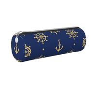 Mexpekil Estuche de cuero para niñas y niños, organizador de bolígrafos pequeños, con cremallera, bolsa delgada multiusos para suministros escolares, niños y adultos, Brújula de ancla dorada, Talla